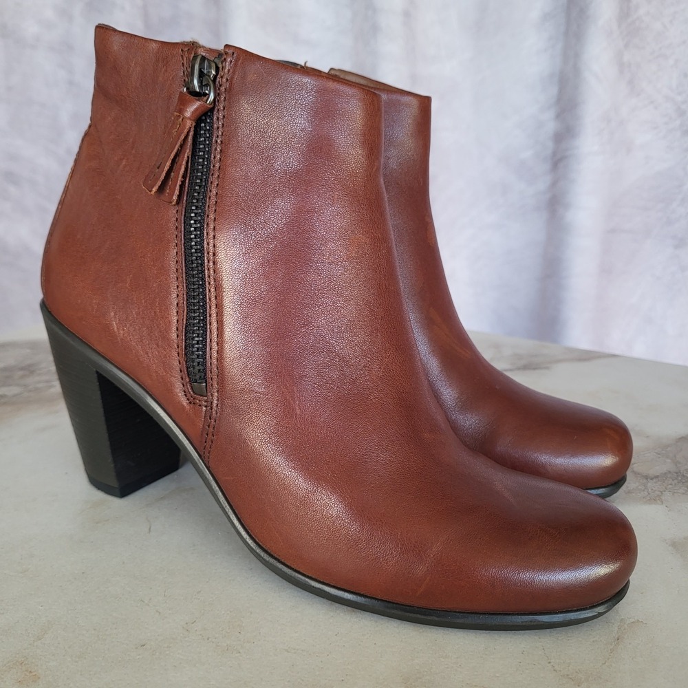 Ecco Comfort Sytem Veg Tanned Ankle Boots Zip Cognac Women's 38/7-7.5